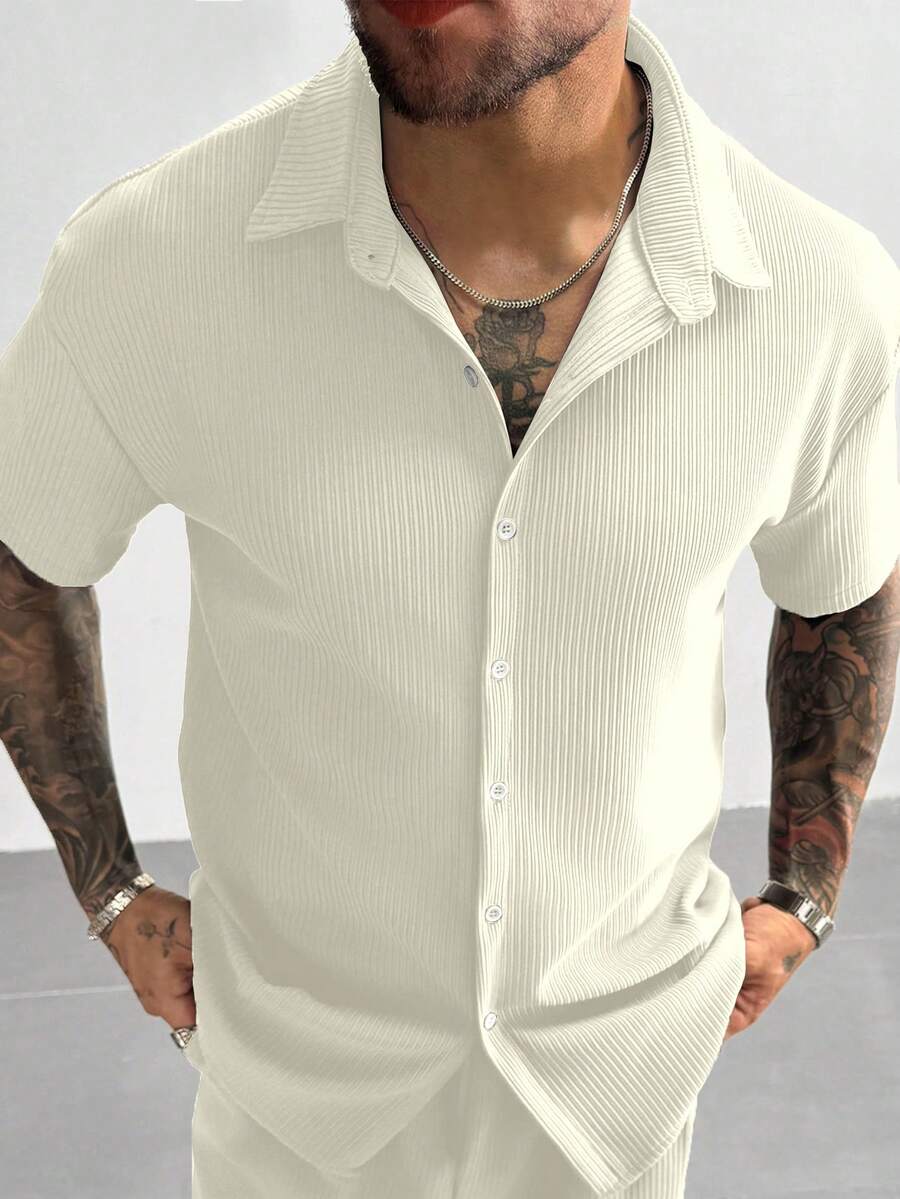 Off White Pleated Short Sleeve Shirt
