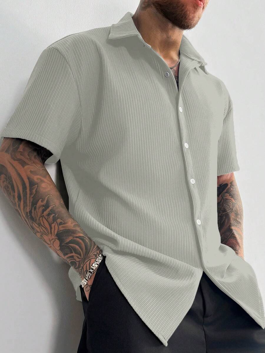 Light Grey Pleated Short Sleeve Shirt