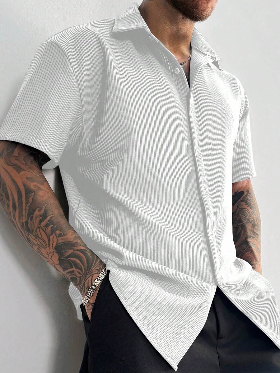 White Pleated Short Sleeve Shirt