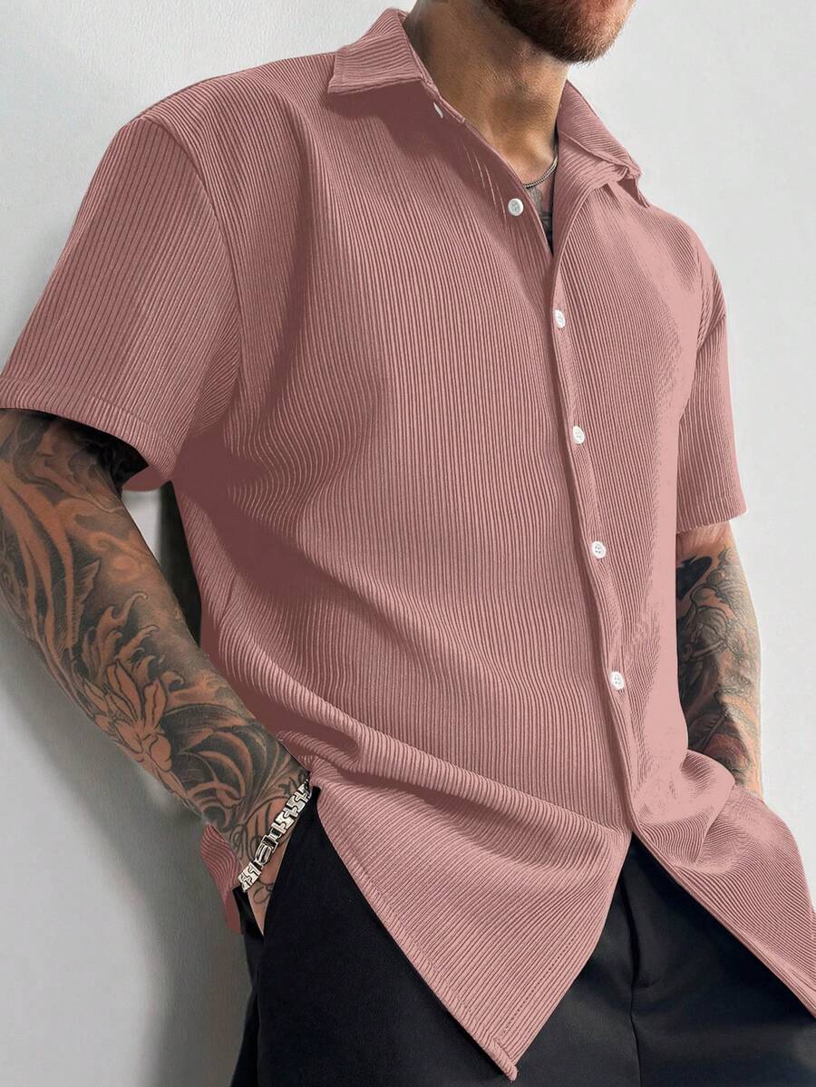Dusty Pink Pleated Short Sleeve Shirt