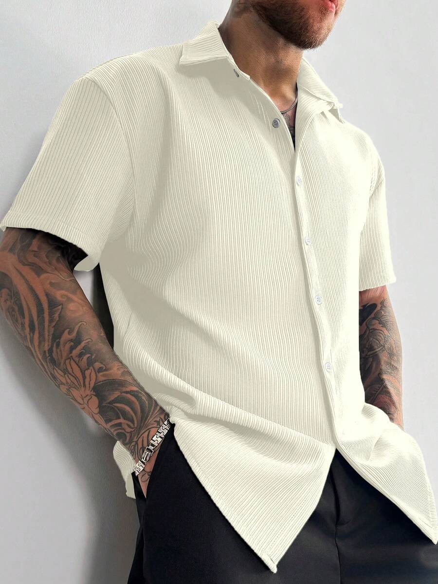 Off White Pleated Short Sleeve Shirt