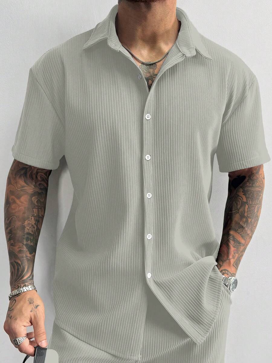 Light Grey Pleated Short Sleeve Shirt
