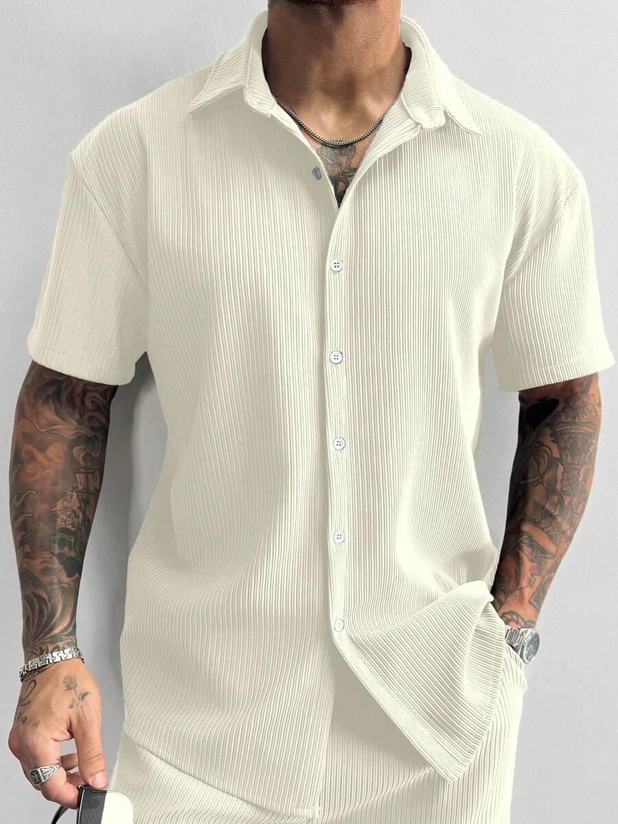 Off White Pleated Short Sleeve Shirt