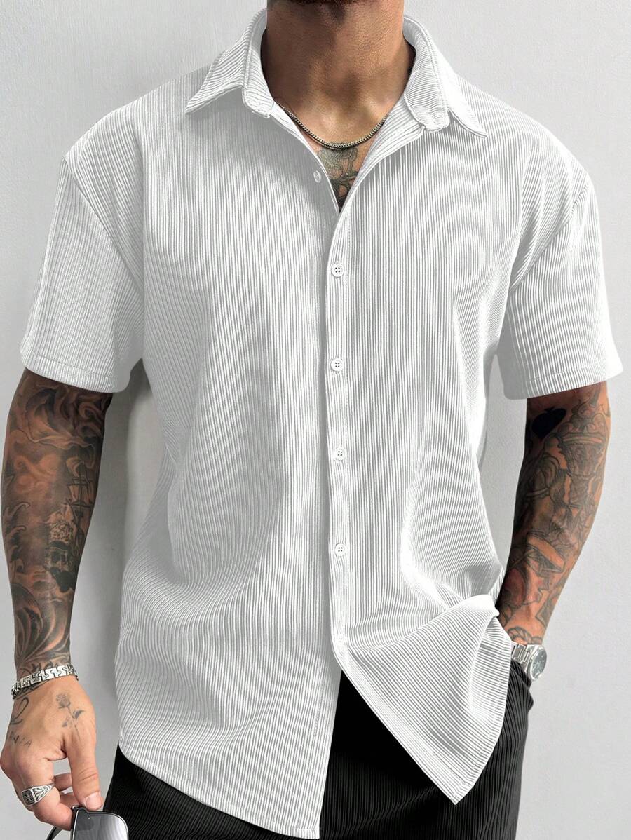 White Pleated Short Sleeve Shirt