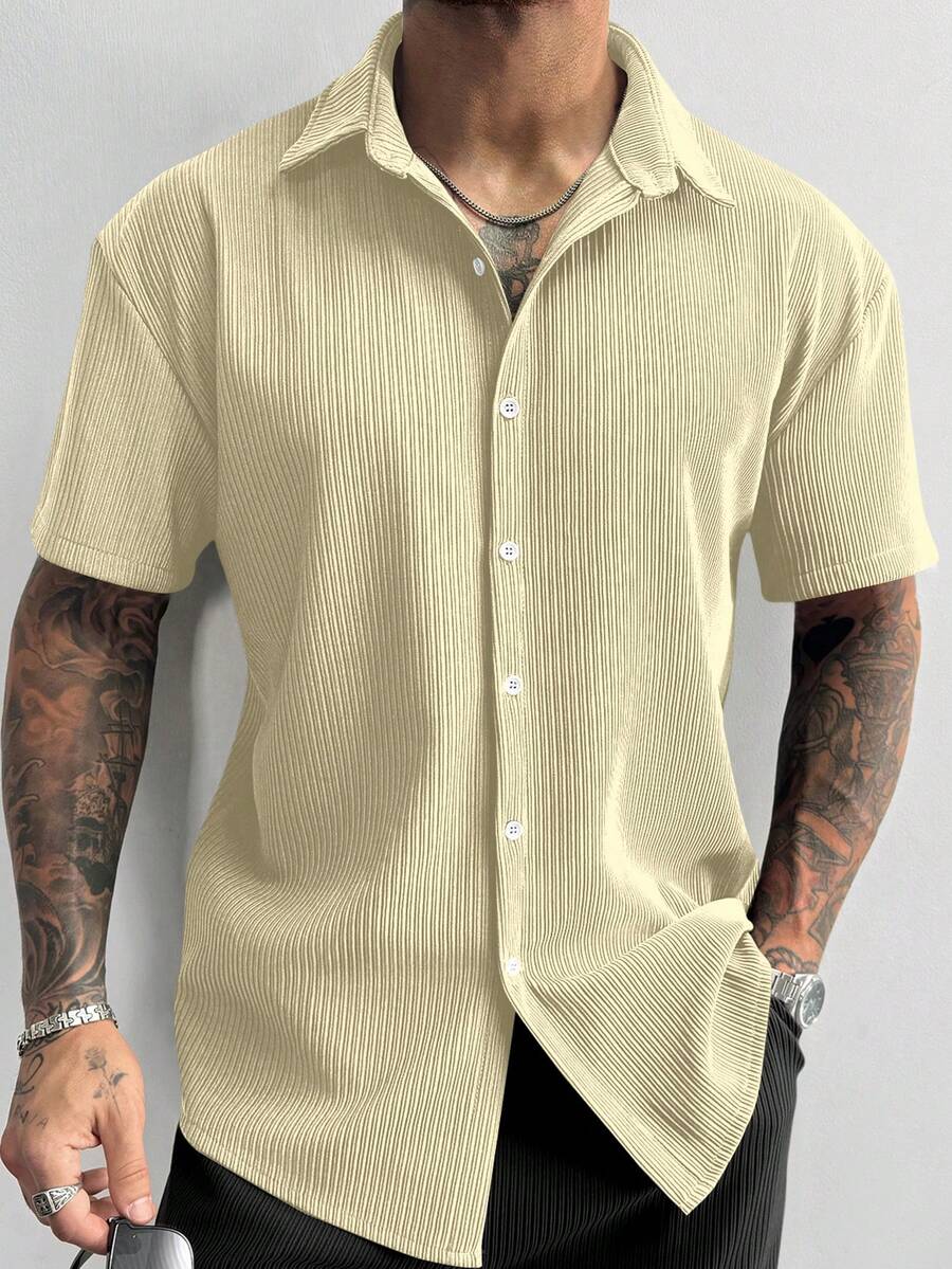 Beige Pleated Short Sleeve Shirt