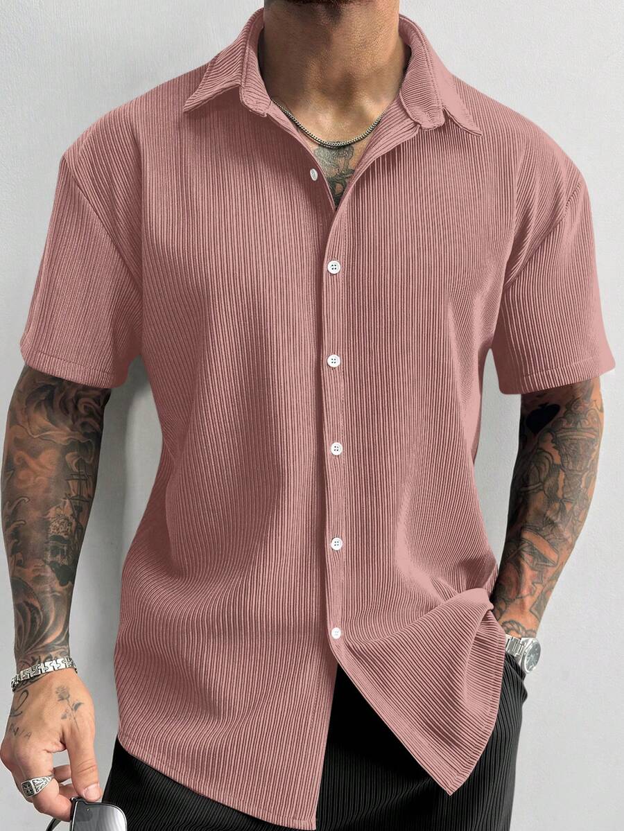 Dusty Pink Pleated Short Sleeve Shirt