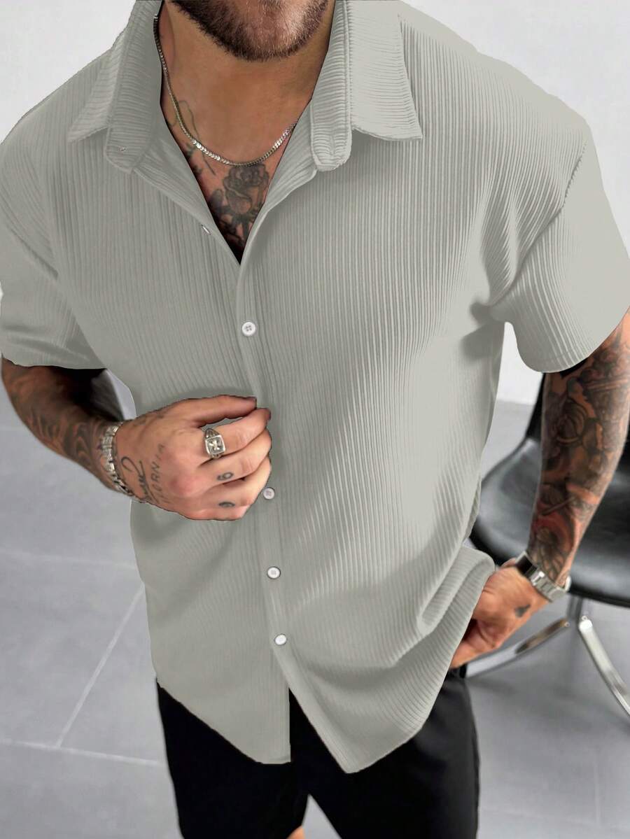 Light Grey Pleated Short Sleeve Shirt