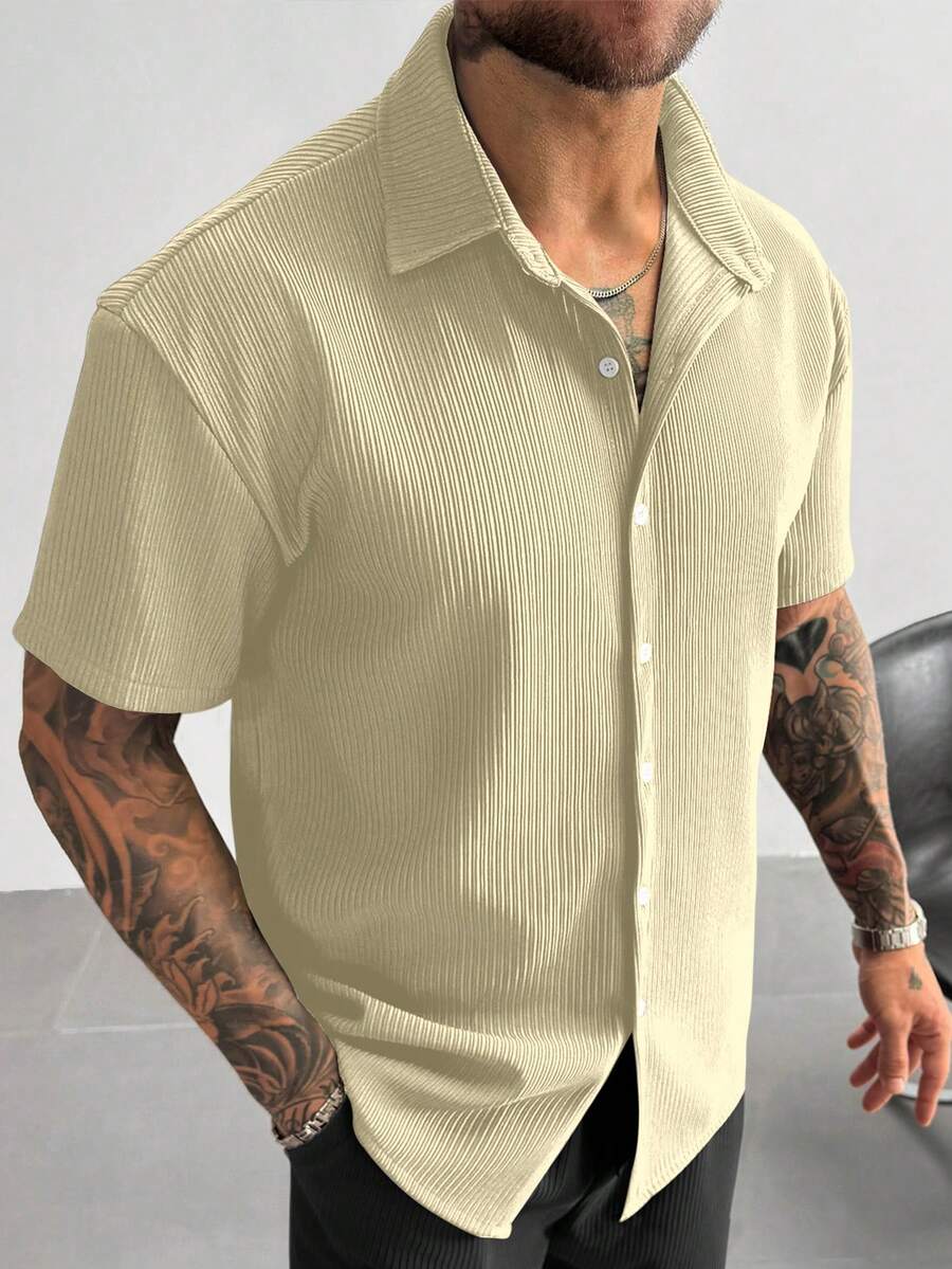 Beige Pleated Short Sleeve Shirt