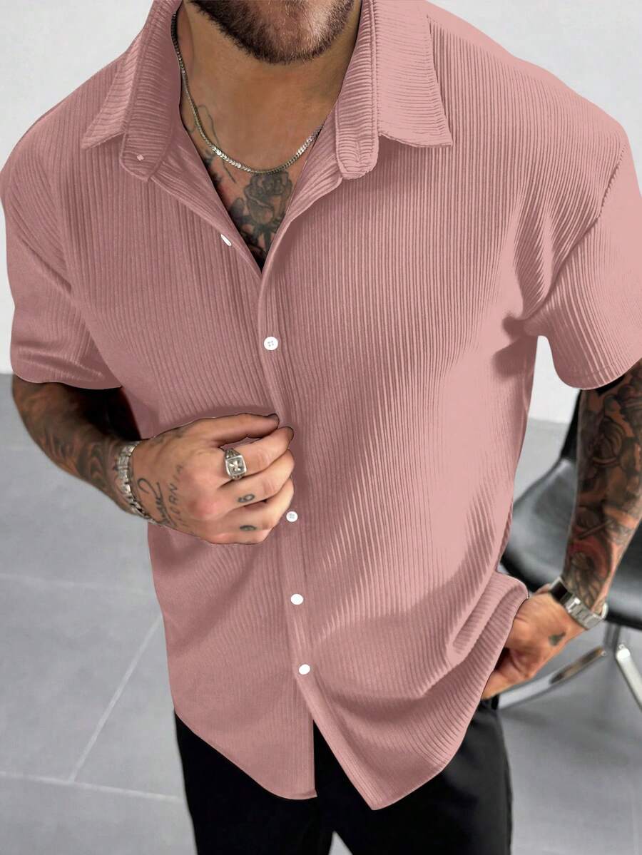 Dusty Pink Pleated Short Sleeve Shirt
