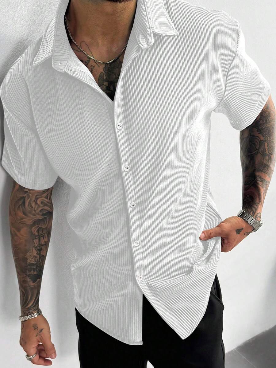 White Pleated Short Sleeve Shirt