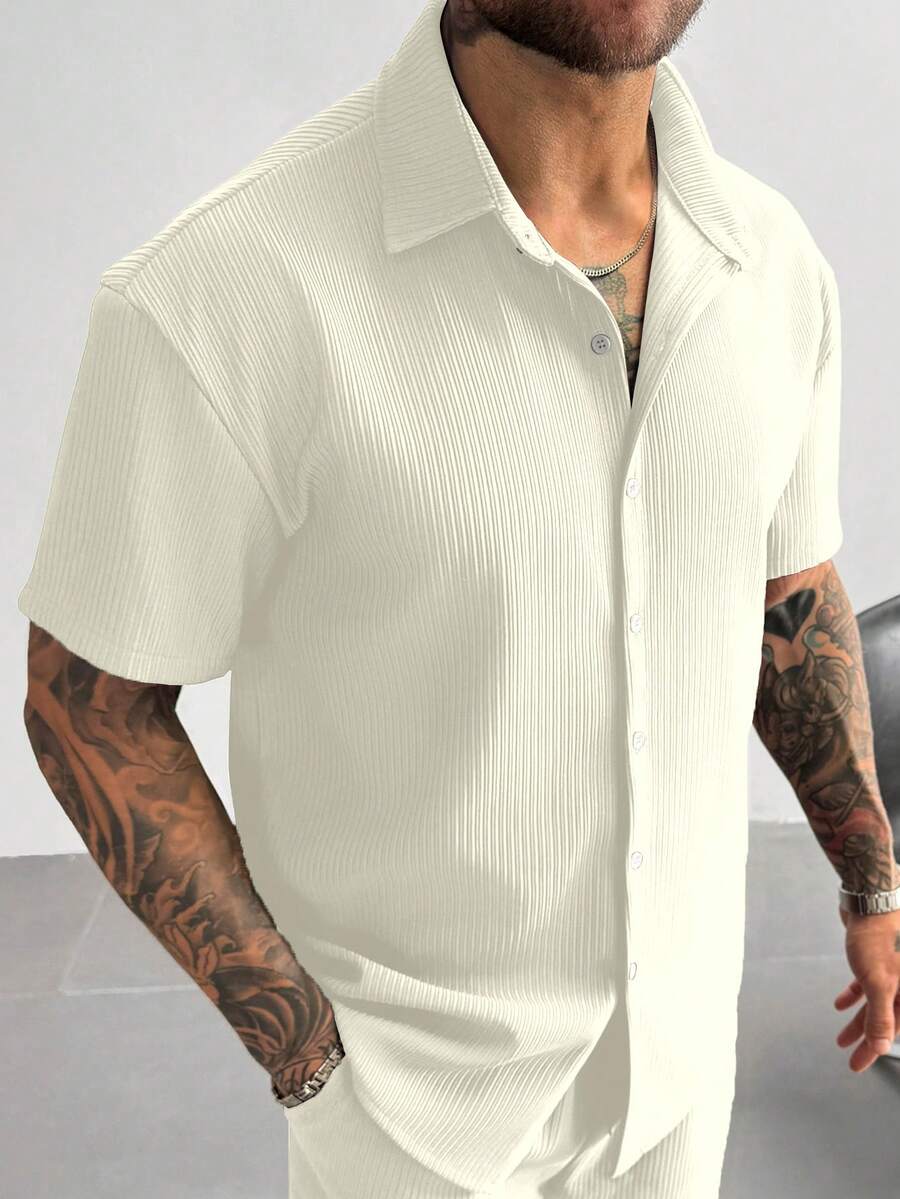 Off White Pleated Short Sleeve Shirt