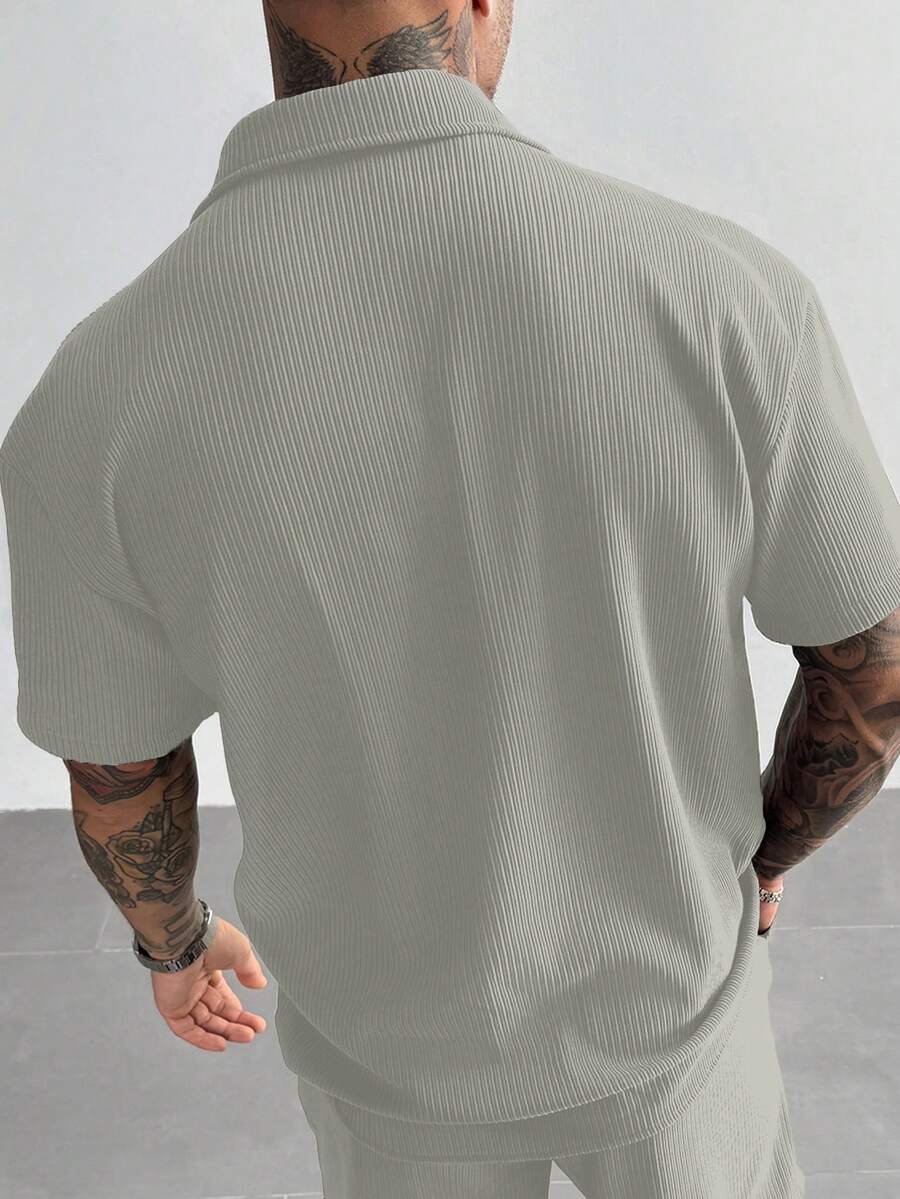 Light Grey Pleated Short Sleeve Shirt