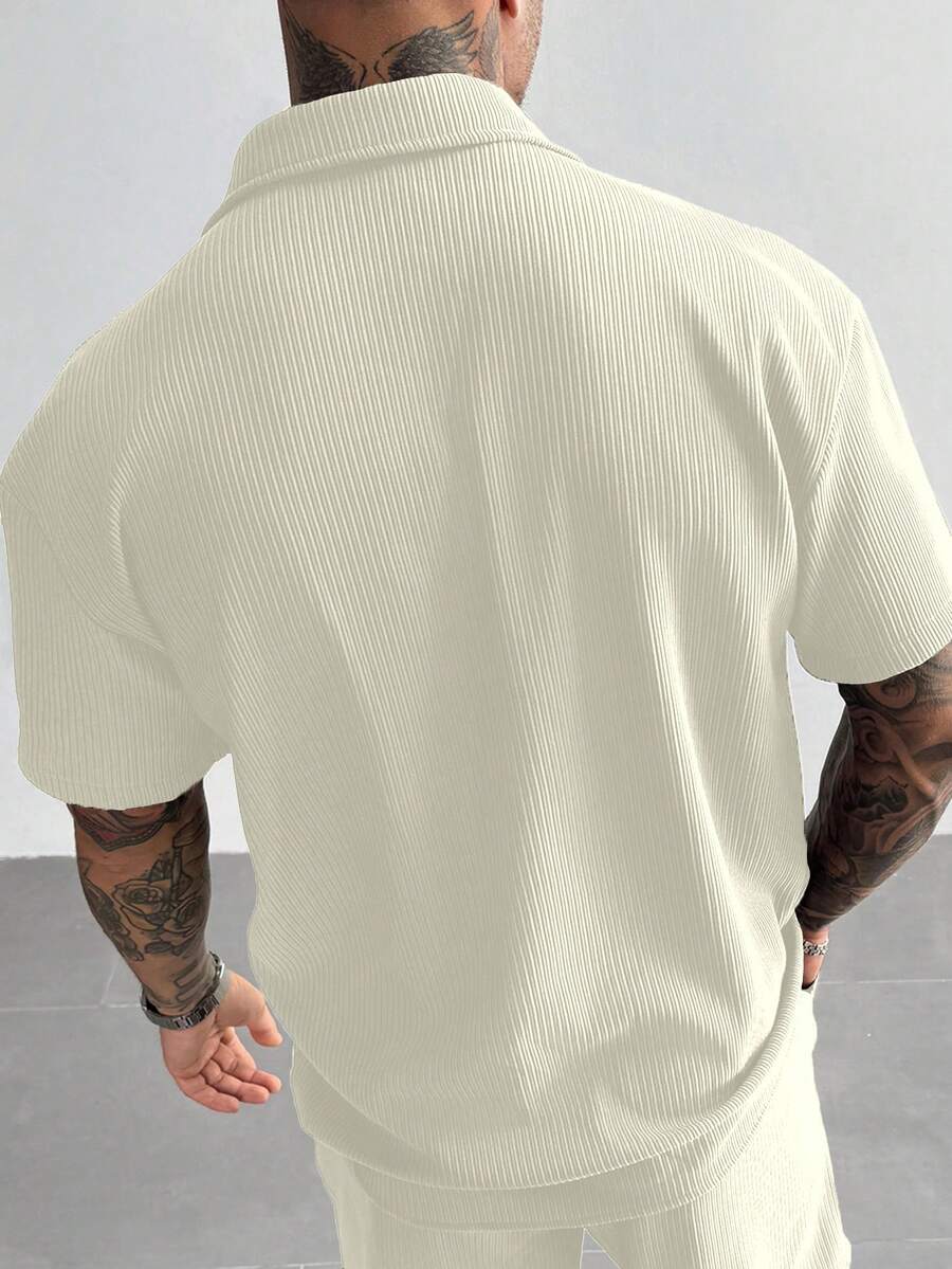 Off White Pleated Short Sleeve Shirt
