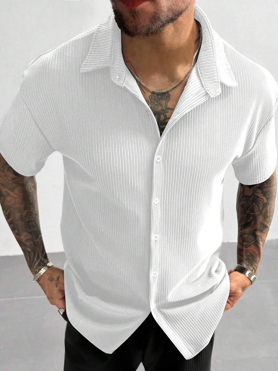 White Pleated Short Sleeve Shirt