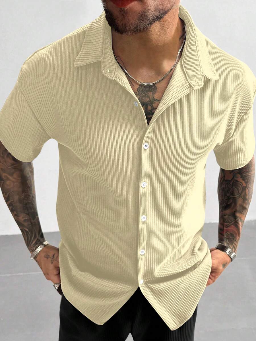 Beige Pleated Short Sleeve Shirt