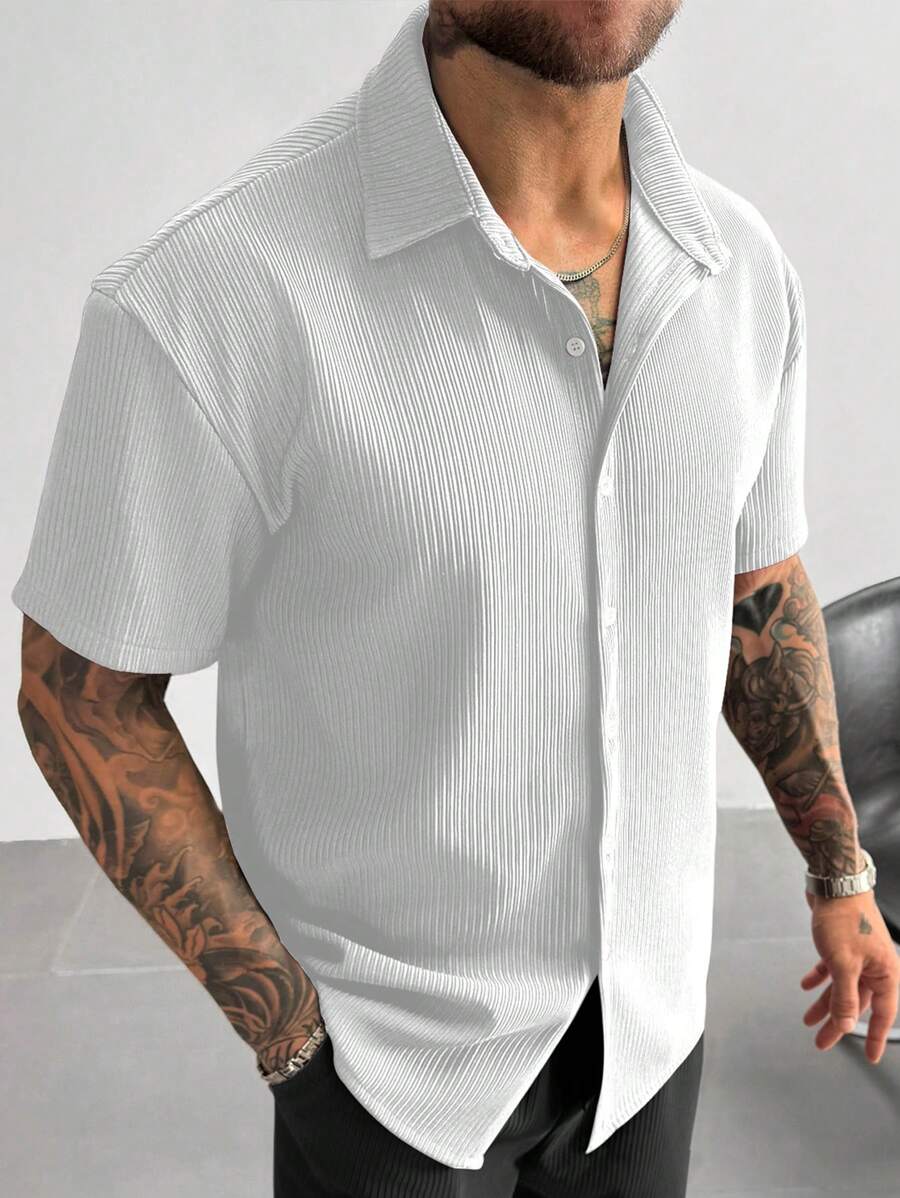 White Pleated Short Sleeve Shirt