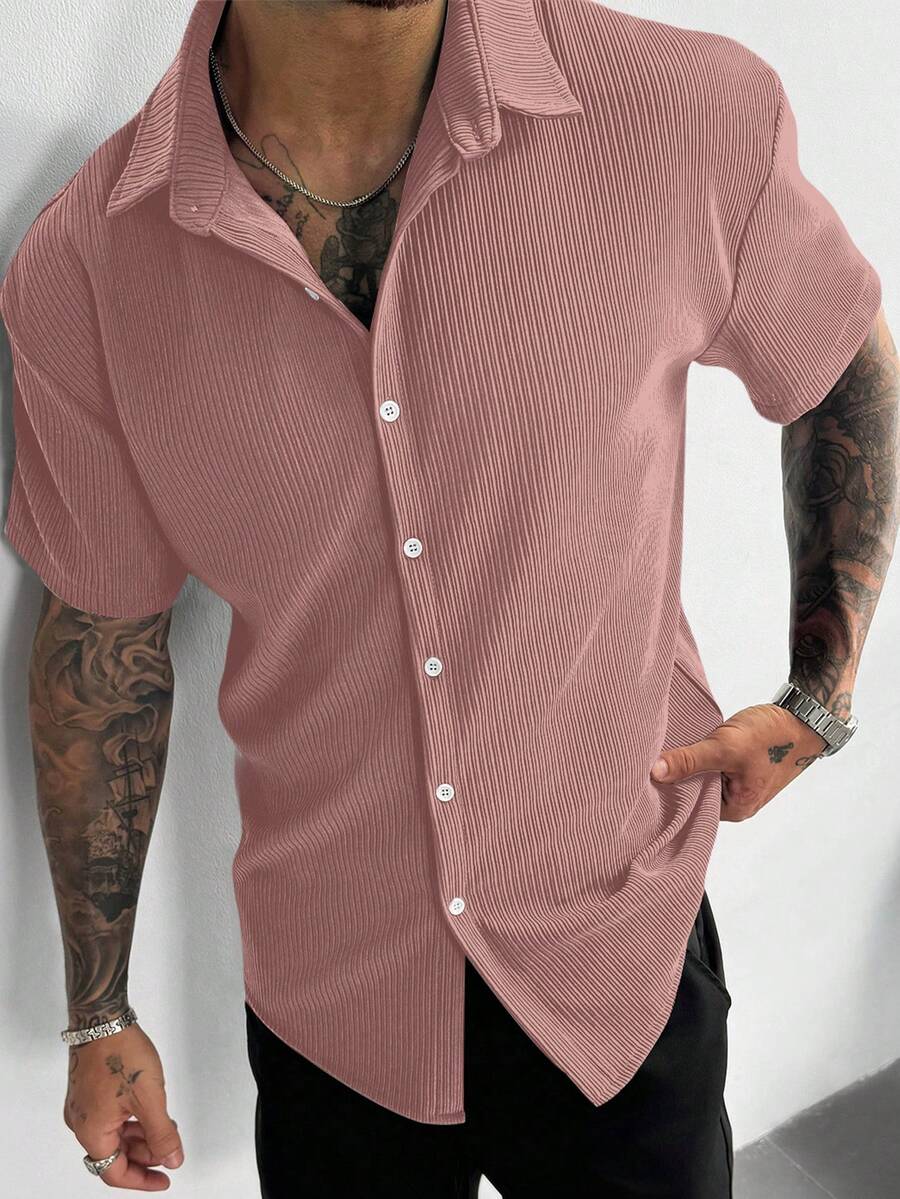 Dusty Pink Pleated Short Sleeve Shirt
