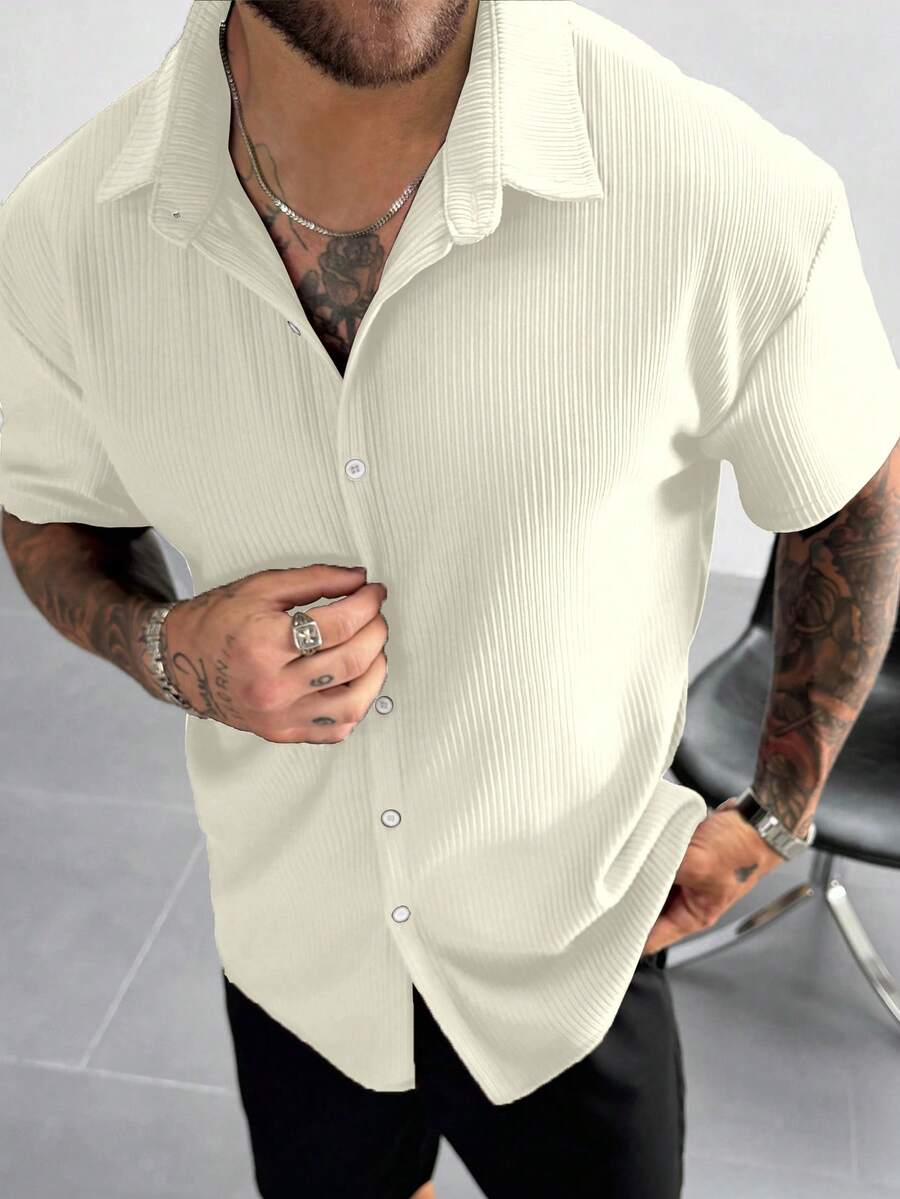 Off White Pleated Short Sleeve Shirt