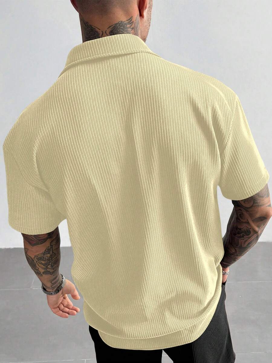 Beige Pleated Short Sleeve Shirt