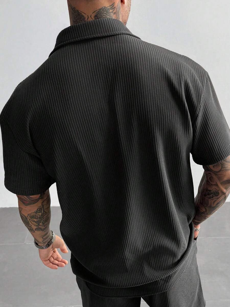 Dark Grey Pleated Short Sleeve Shirt