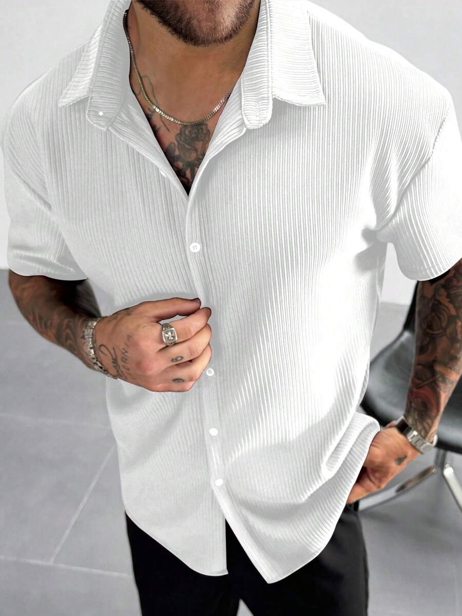 White Pleated Short Sleeve Shirt