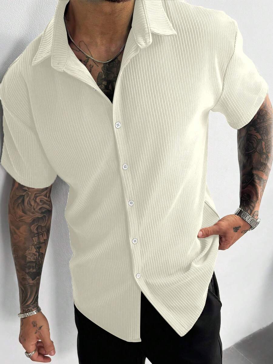Off White Pleated Short Sleeve Shirt