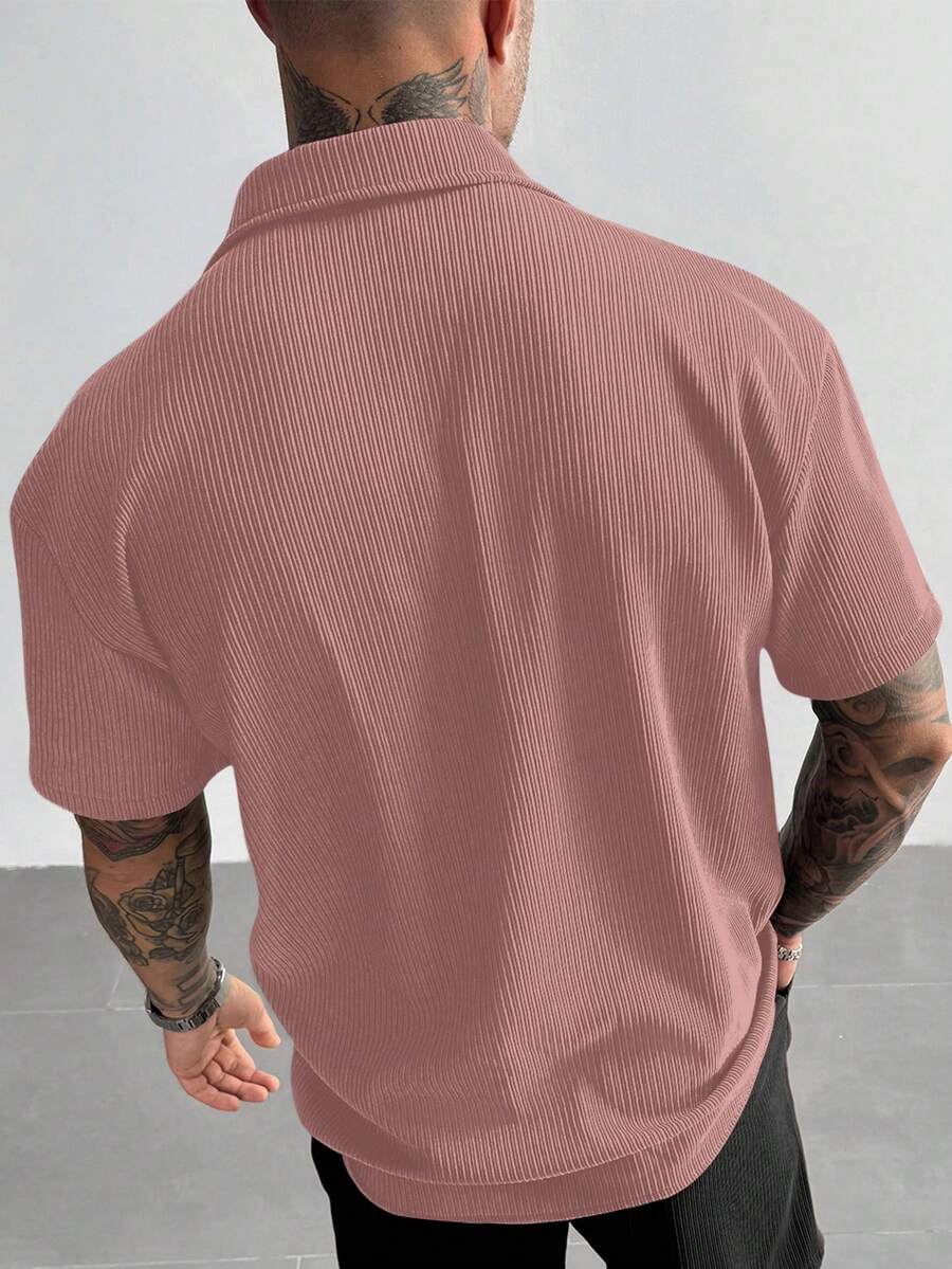 Dusty Pink Pleated Short Sleeve Shirt