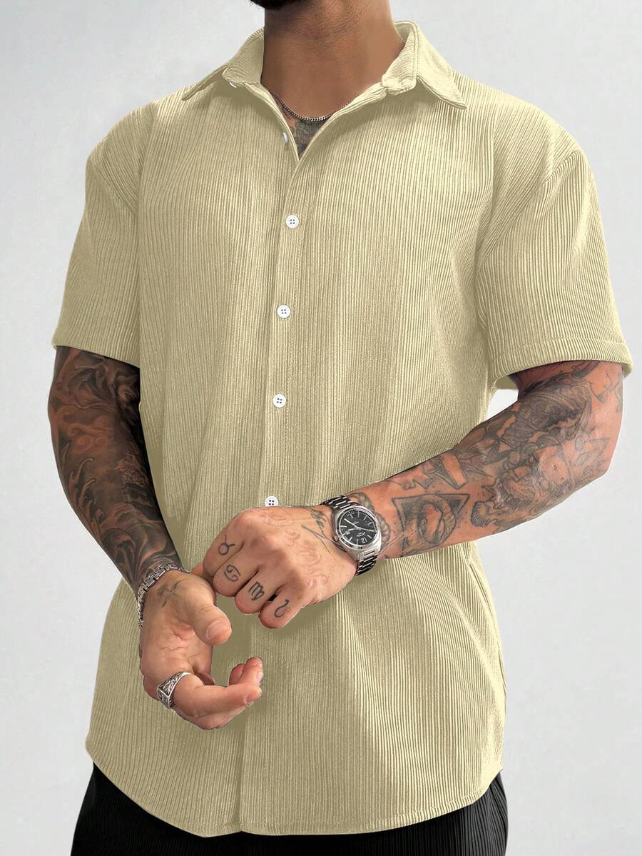 Beige Pleated Short Sleeve Shirt
