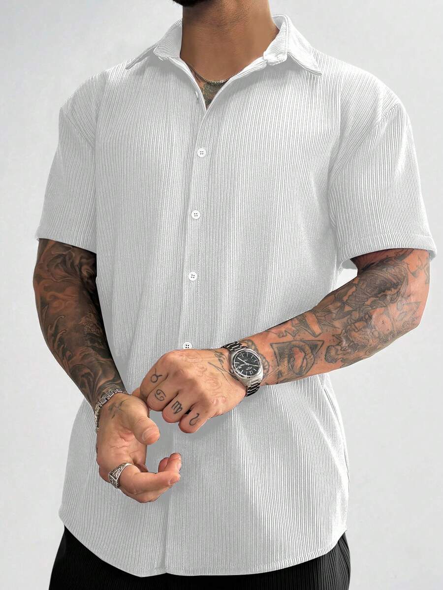 White Pleated Short Sleeve Shirt