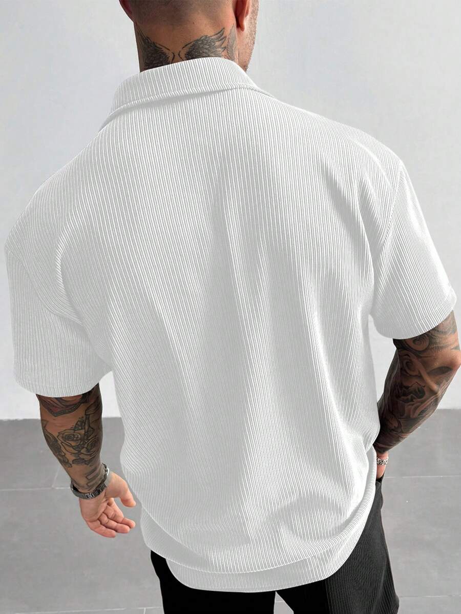 White Pleated Short Sleeve Shirt