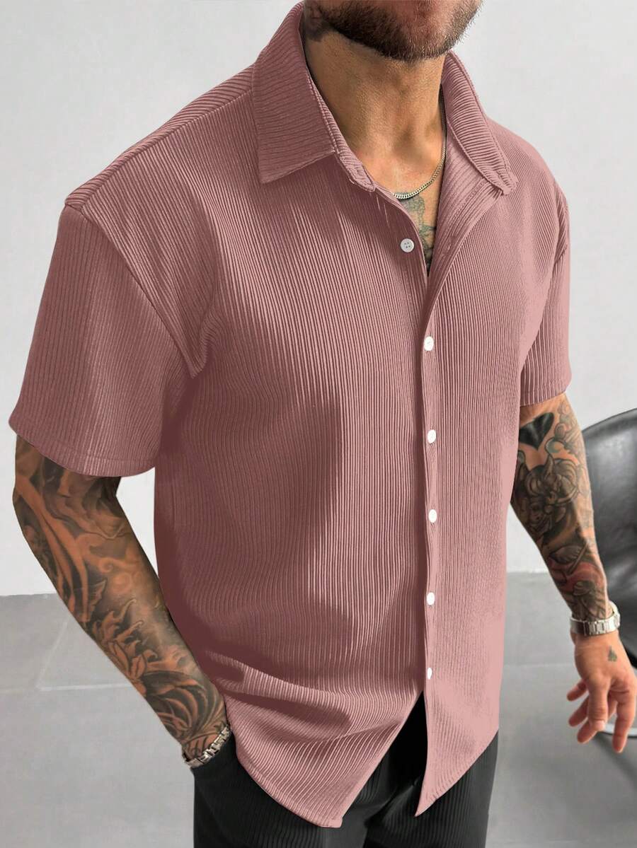 Dusty Pink Pleated Short Sleeve Shirt