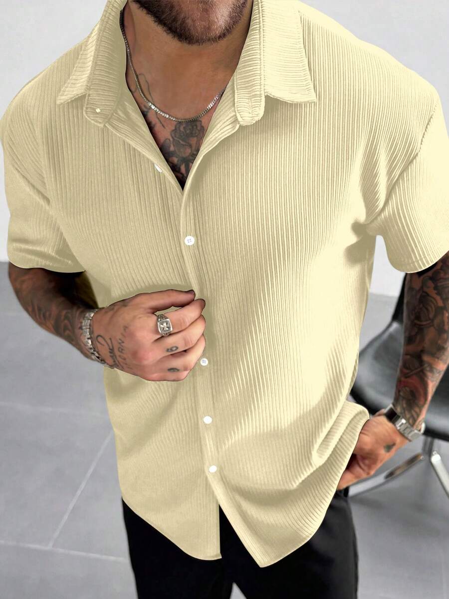 Beige Pleated Short Sleeve Shirt